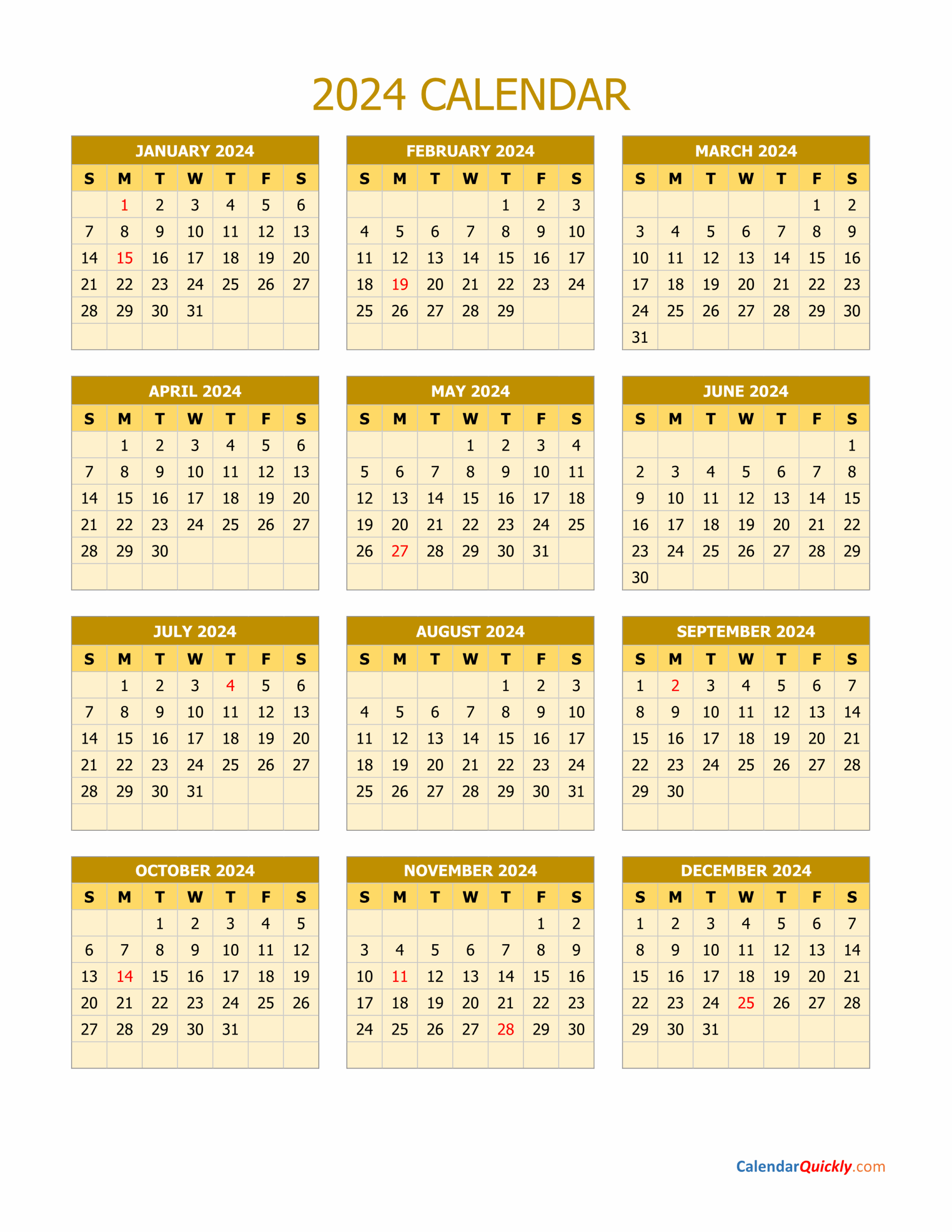 Small 2024 Calendar Printable