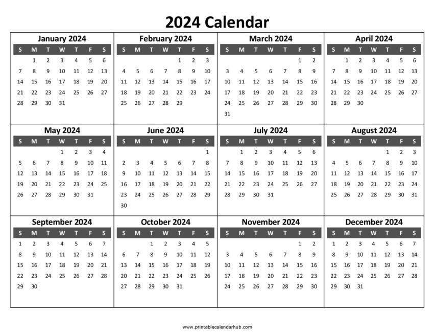 2024 Calendar Printable Yearly Template PDF Word Printable