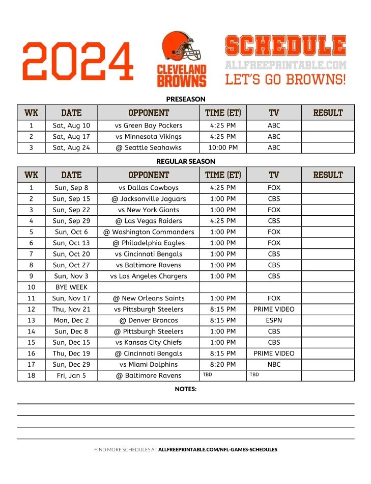 2024 Cleveland Browns Schedule Free Printable