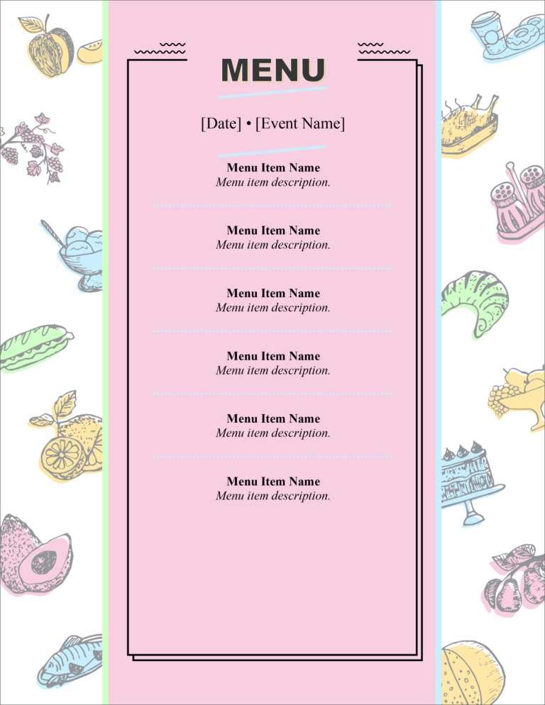 Menu Templates Free Printable Word