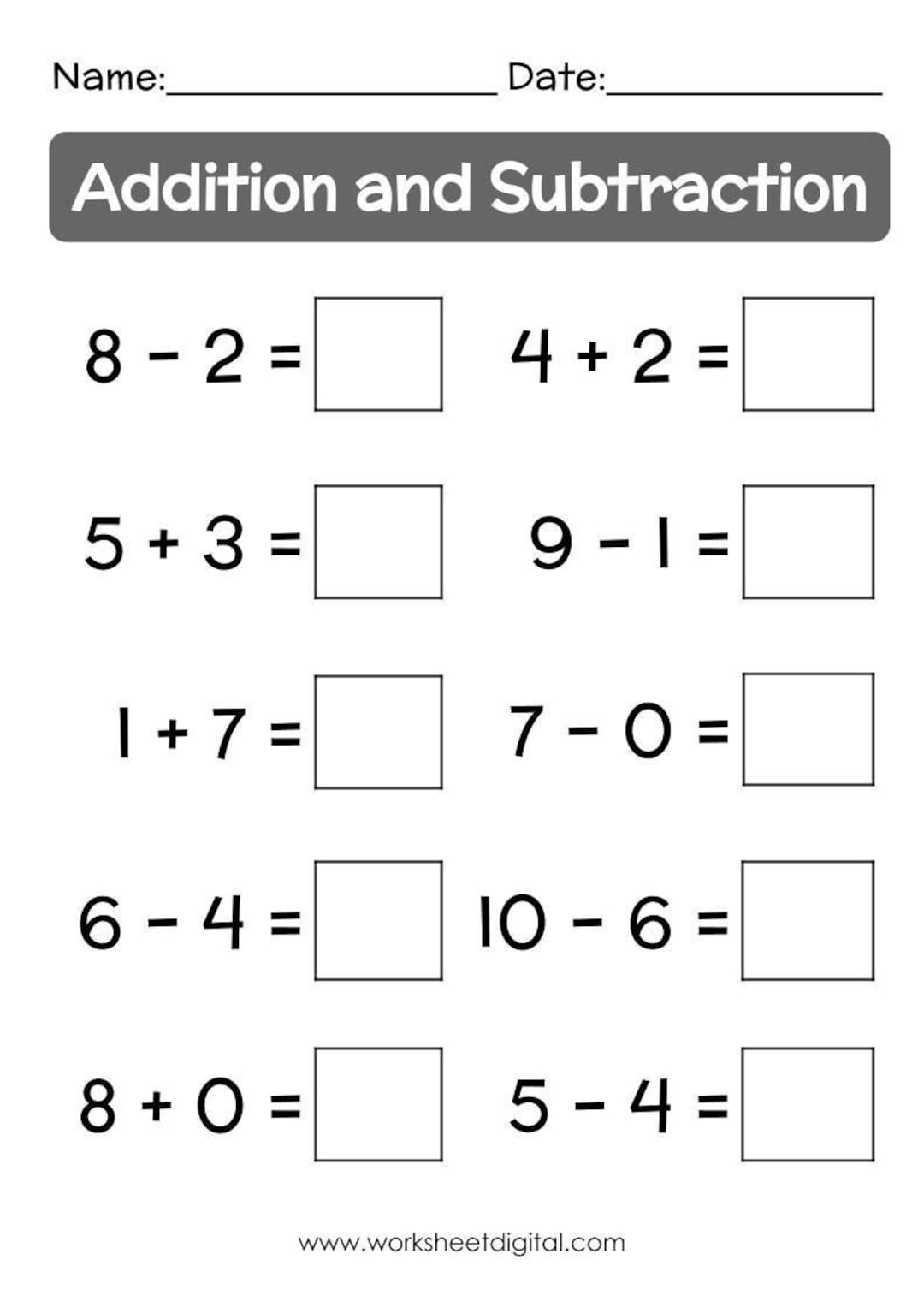 Free Printable Addition And Subtraction Worksheets