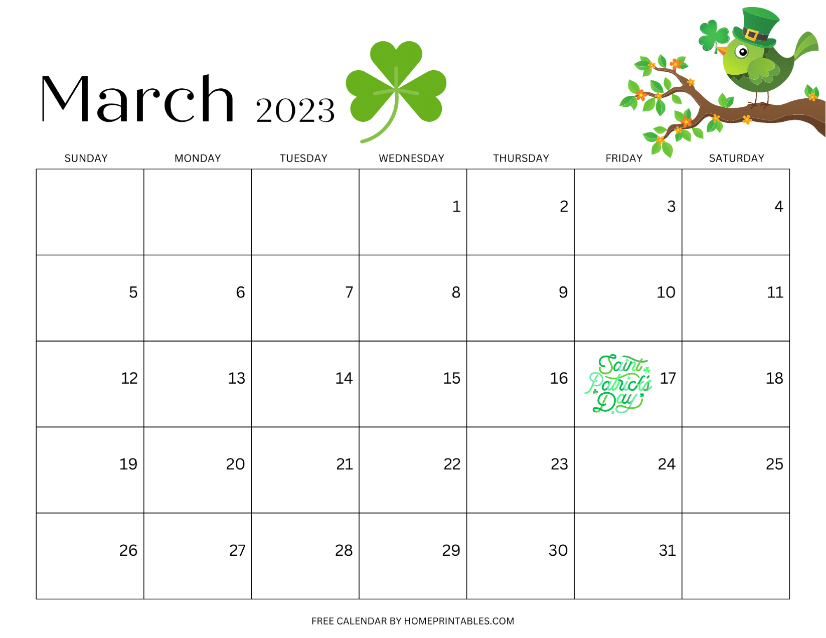 Calendar 2023 March Printable Template Calendar