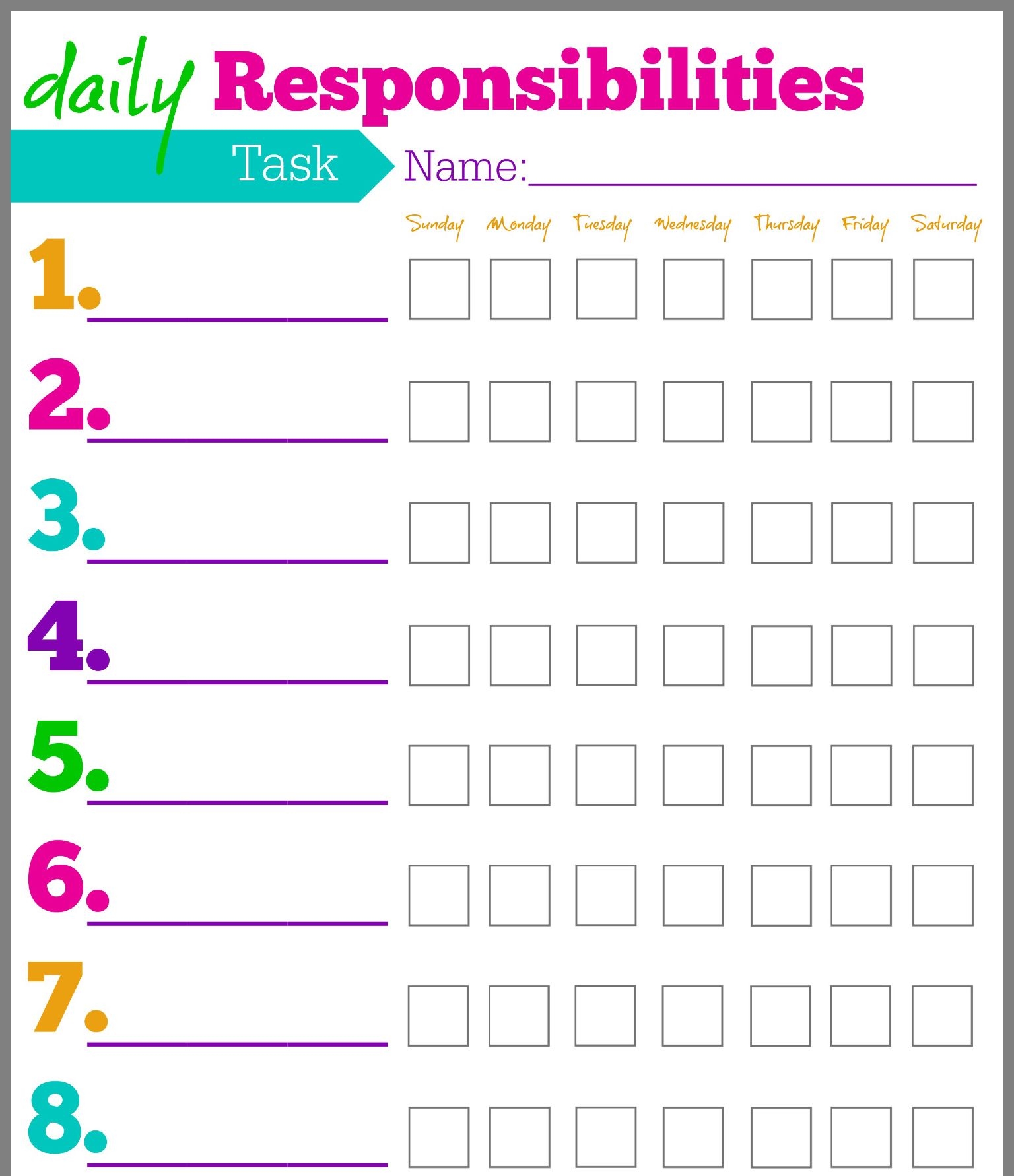 Free Printable Chore Chart Template Printable Templates