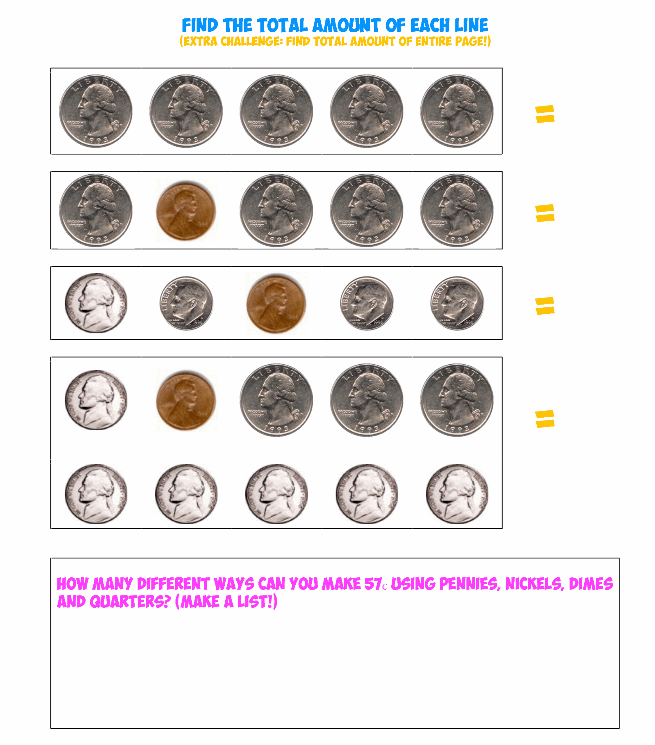 Free Coin Printable Worksheets