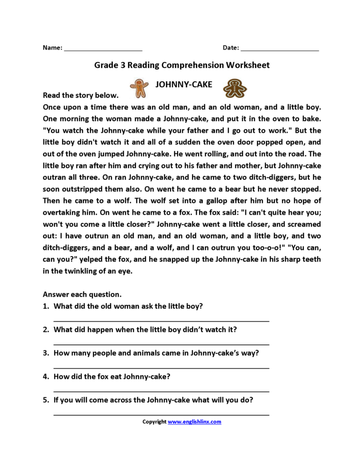 Third Grade Reading Comprehension Free Printable
