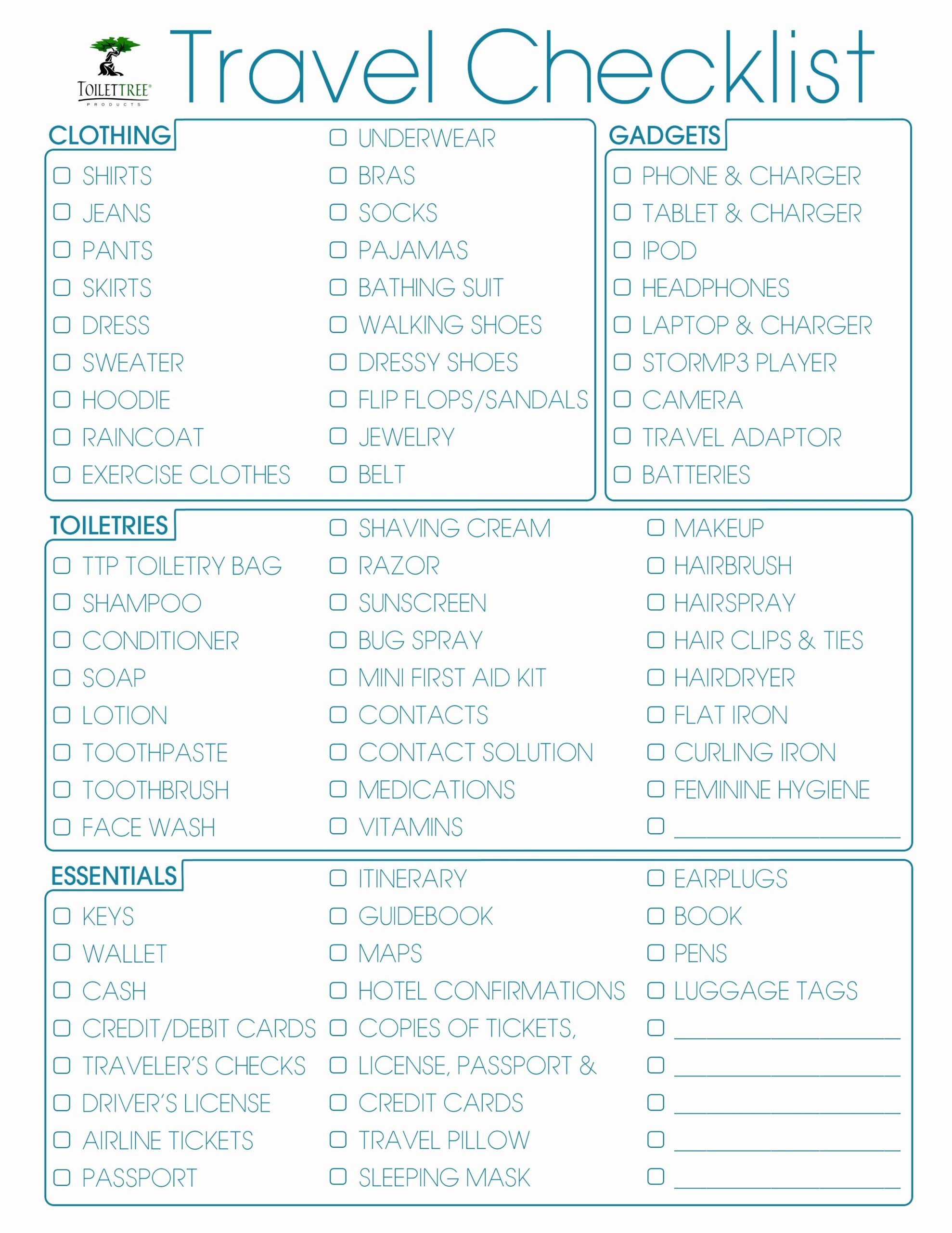 Printable Vacation Packing Checklist