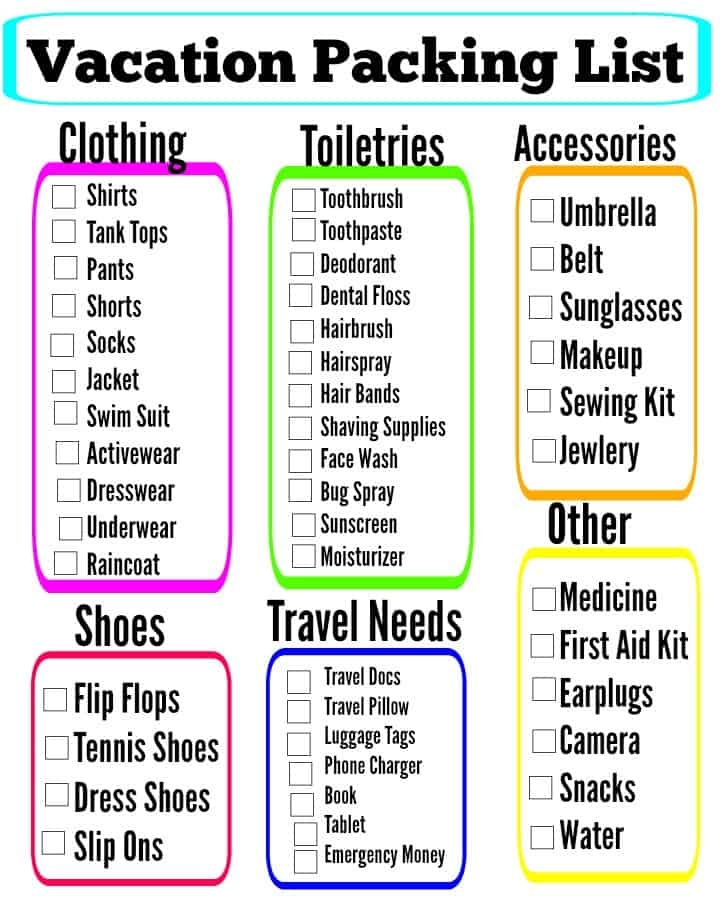 Free Printable Vacation Packing List Template Printable Templates Free