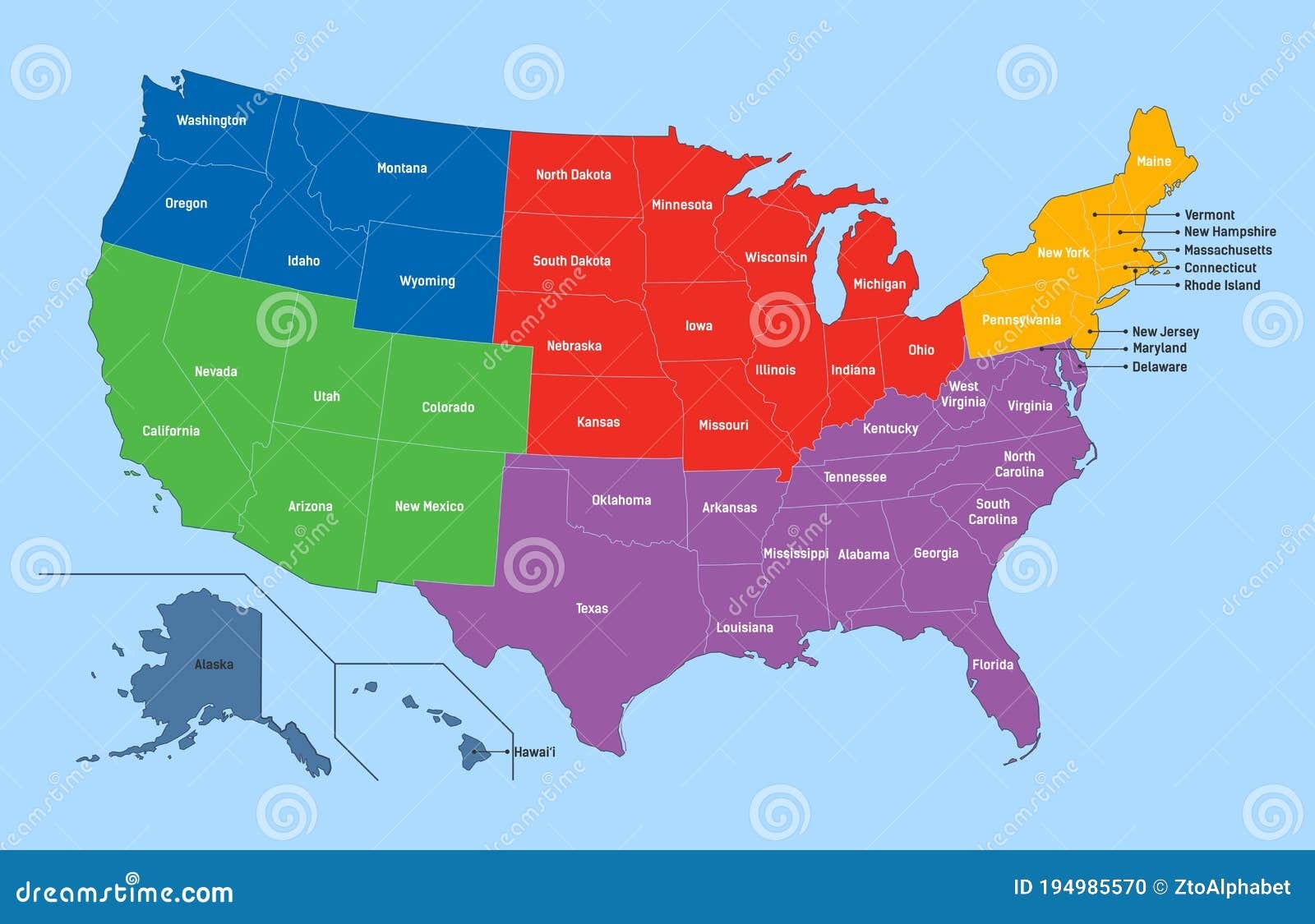 Map United States America Regions Maps Usa Stock Vector Illustration 