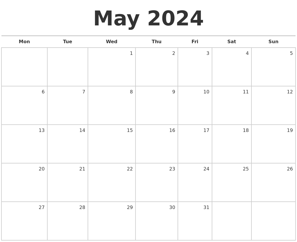 Printable Monthly Calendar May 2024