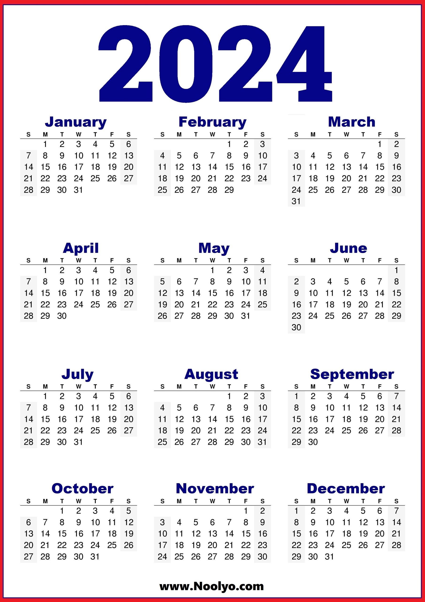 Printable 2024 Calendar Free Rycca Kirbie