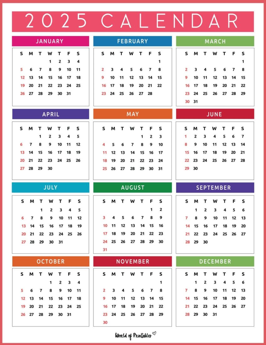 Printable Yearly Calendar 2025 Free Printable Calendar