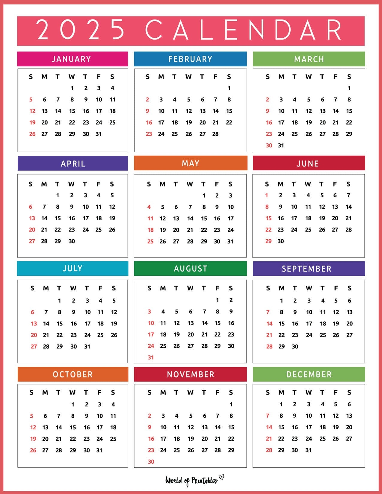 Printable Yearly Calendar 2025 Free Printable Calendar