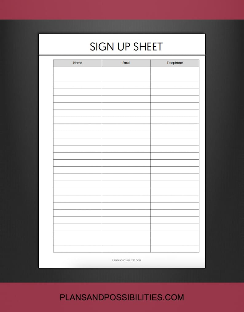 Sign Up Sheet Printable Sign In Sheet Name Sign Up Email Sign Up 