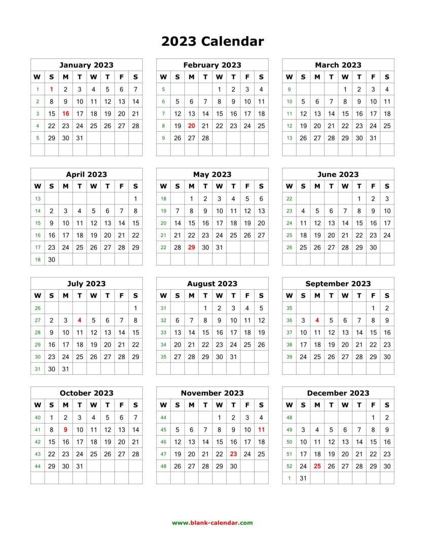 2023 Printable One Page Calendar