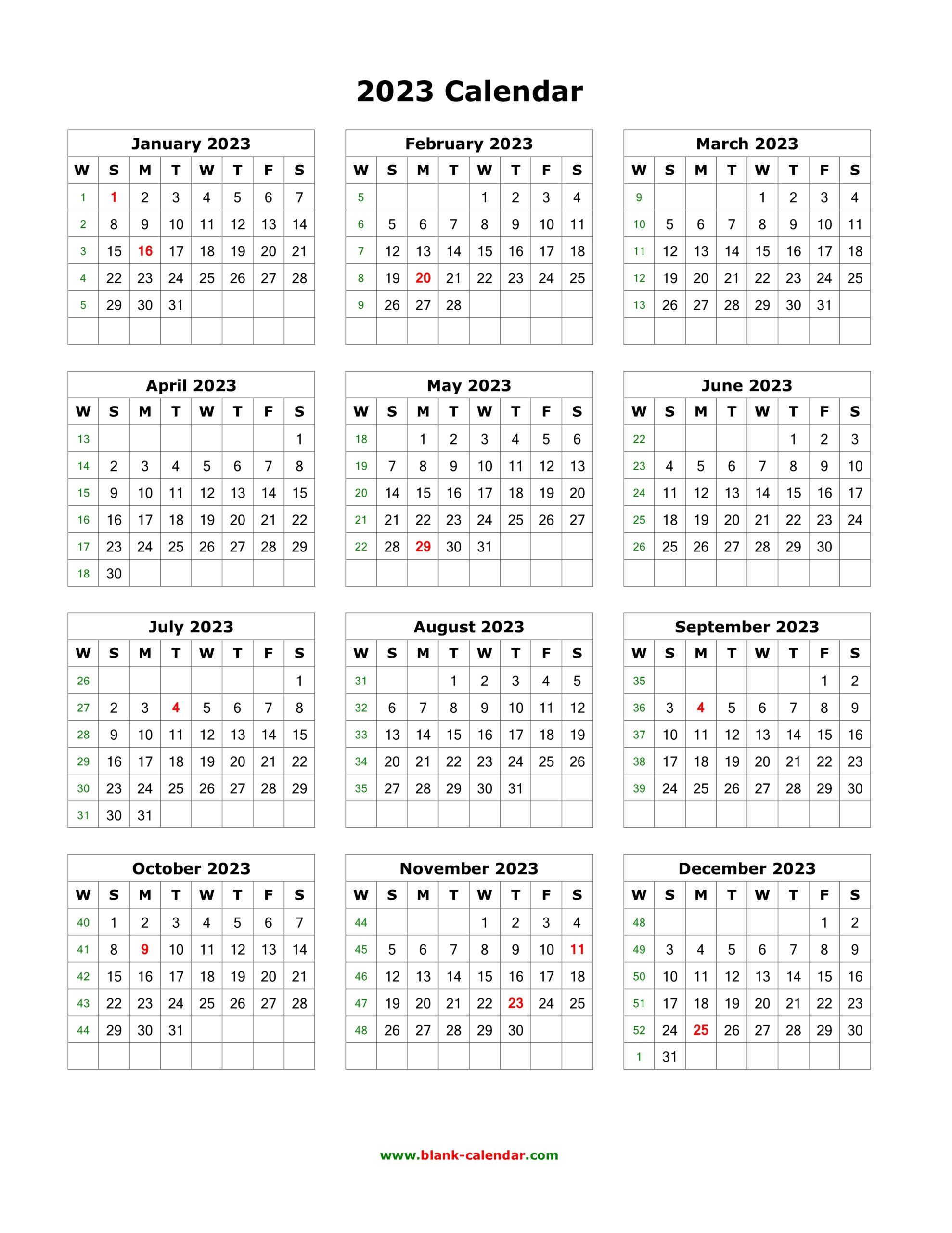 2023 Printable One Page Calendar