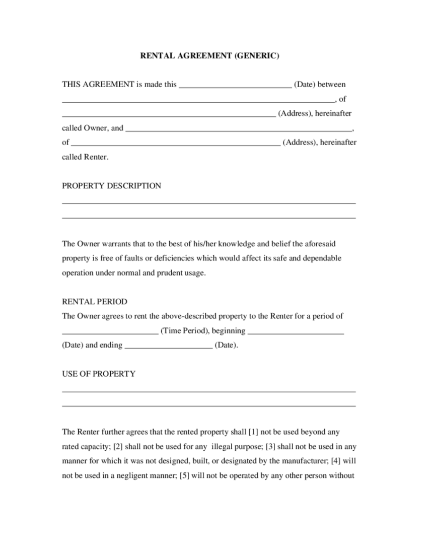 2025 Rental Agreement Fillable Printable PDF Forms Handypdf