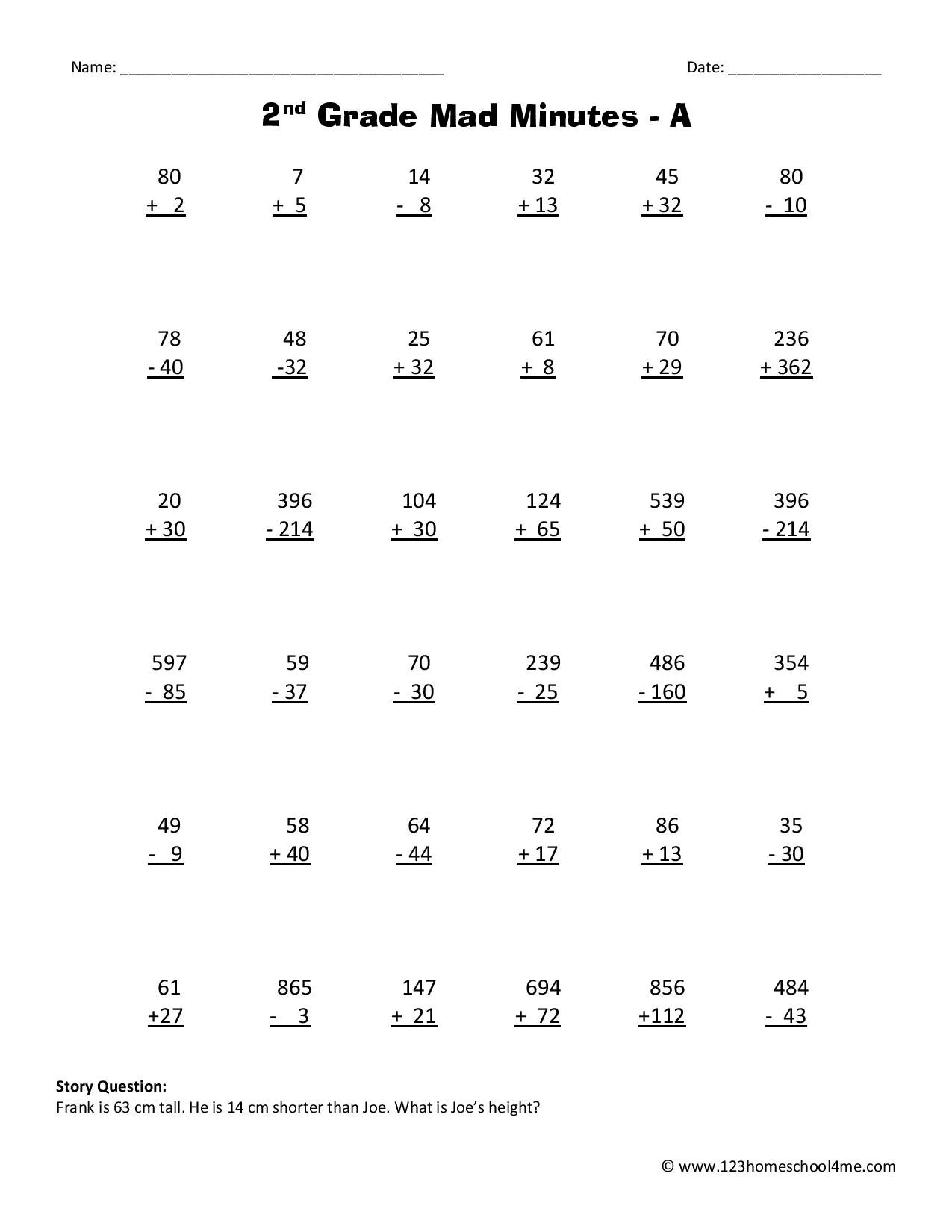 2nd Grade Free Printable Math Worksheets Printable Templates Free