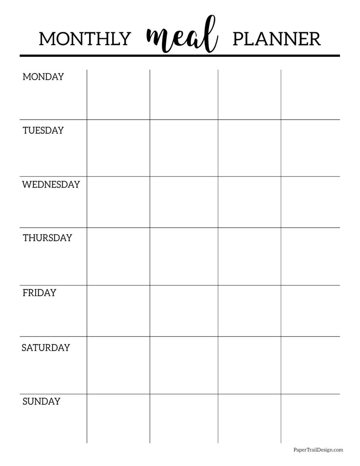 Printable Monthly Meal Planner Template Pdf