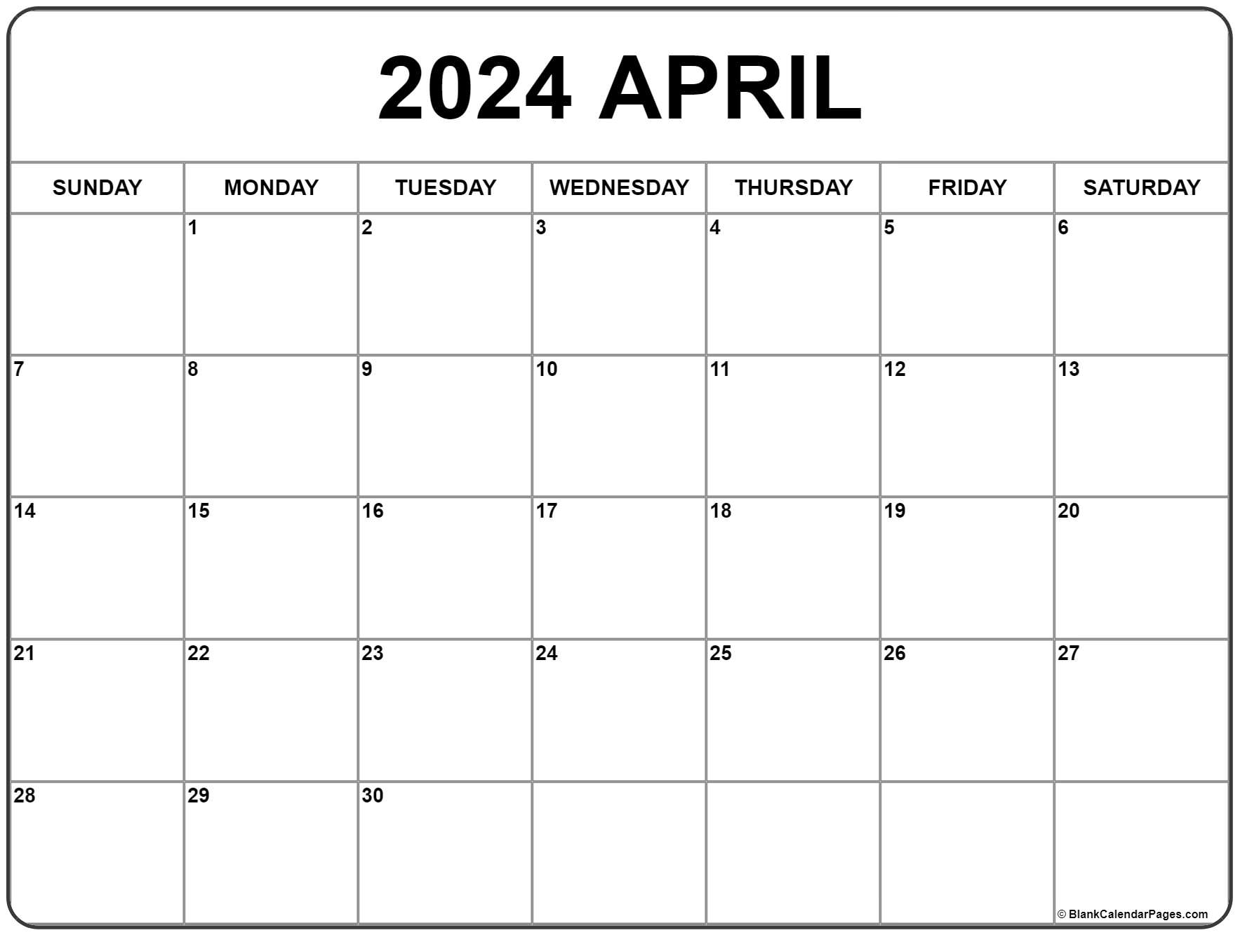 April 2024 Calendar Printable