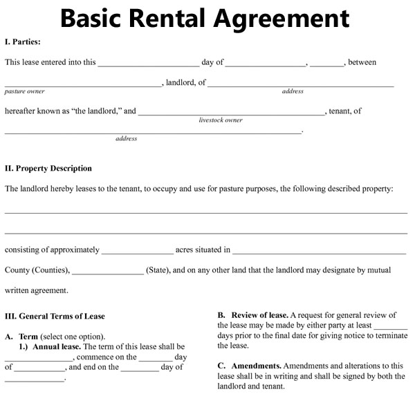 Simple Printable Rental Agreement Form