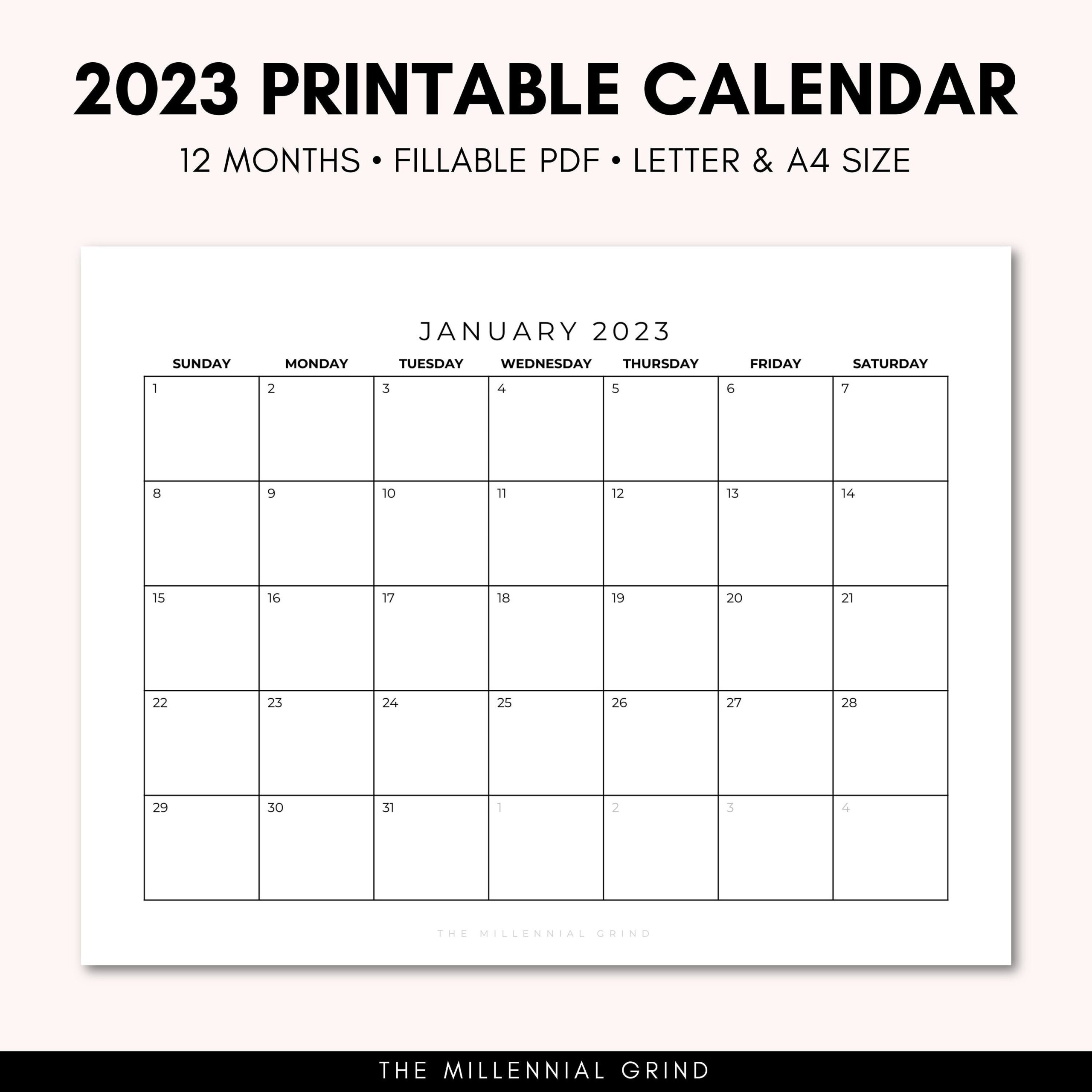 Blank 2023 Year Calendar Printable Blank Printable
