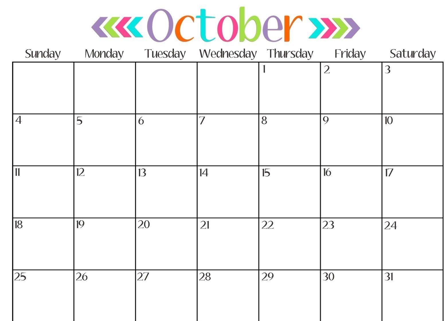 Blank Printable October Calendar