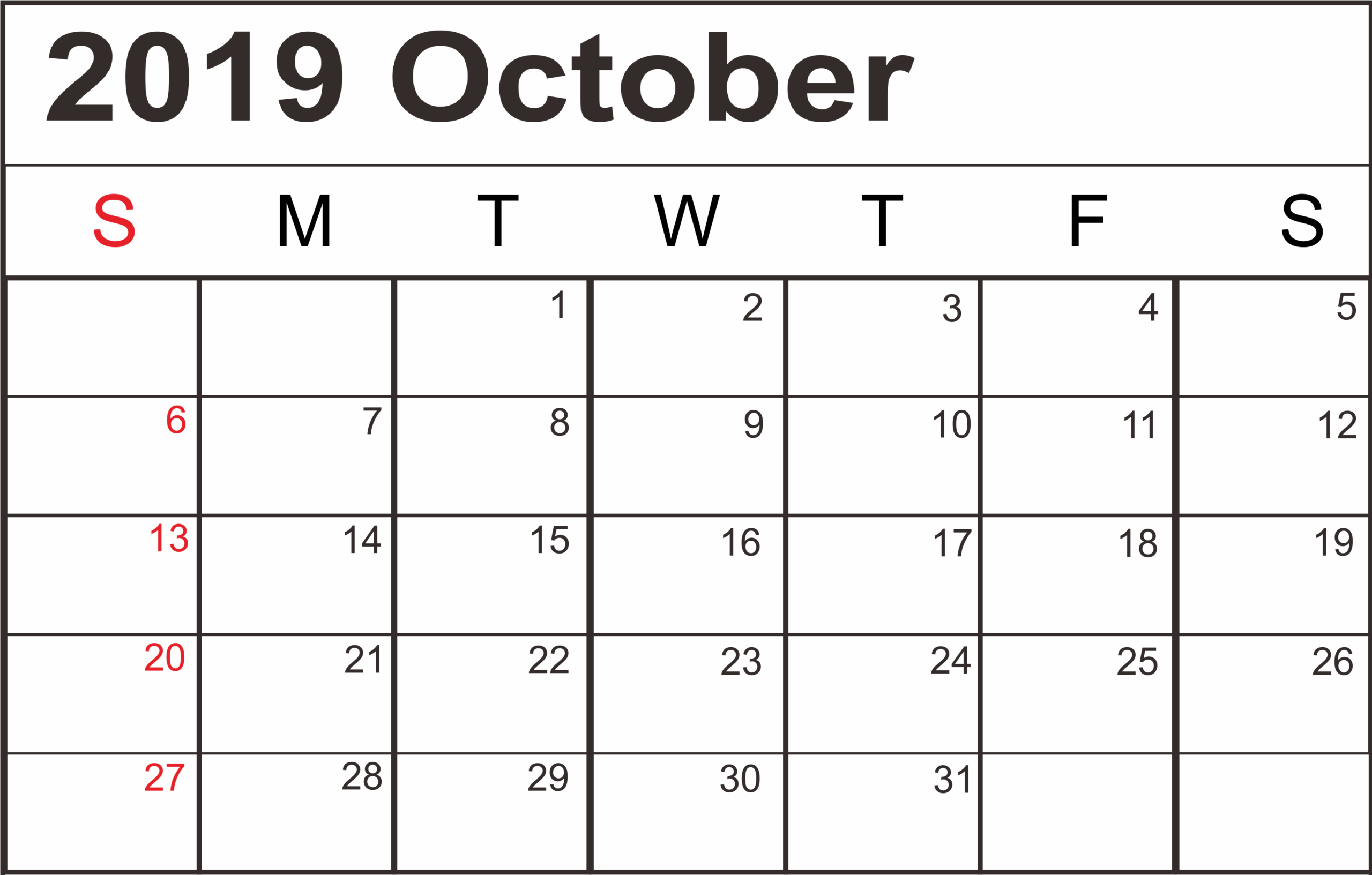 Blank Printable October Calendar