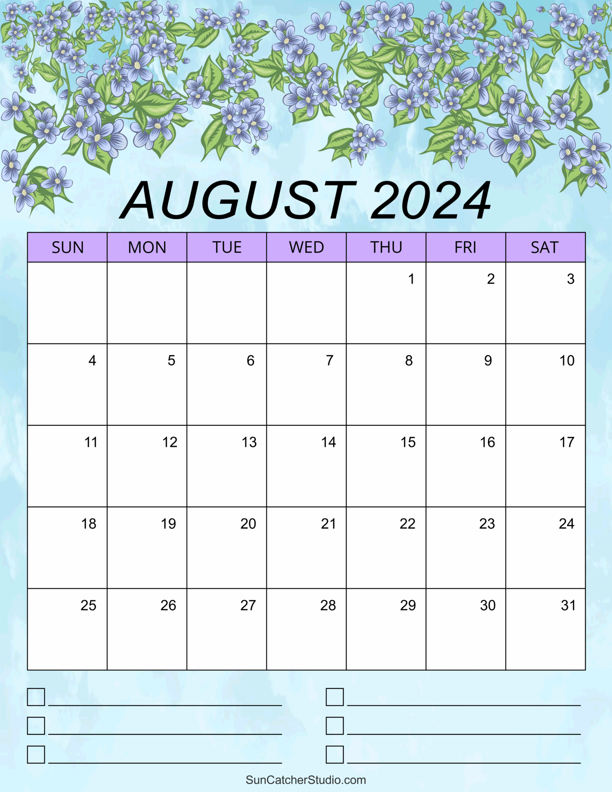 Printable Monthly Calendar 2024 August