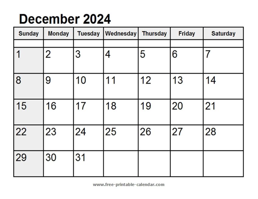 Calendar December 2024 Free printable calendar