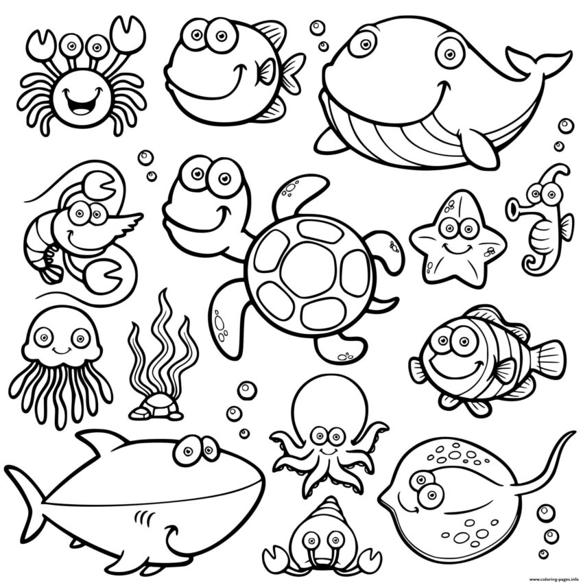 Collection Of Ocean Animals Coloring Pages Free Printable