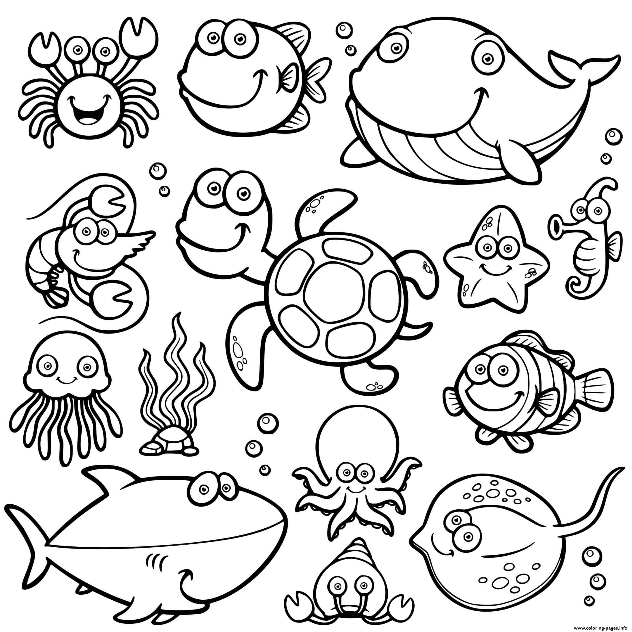 Collection Of Ocean Animals Coloring Pages Free Printable