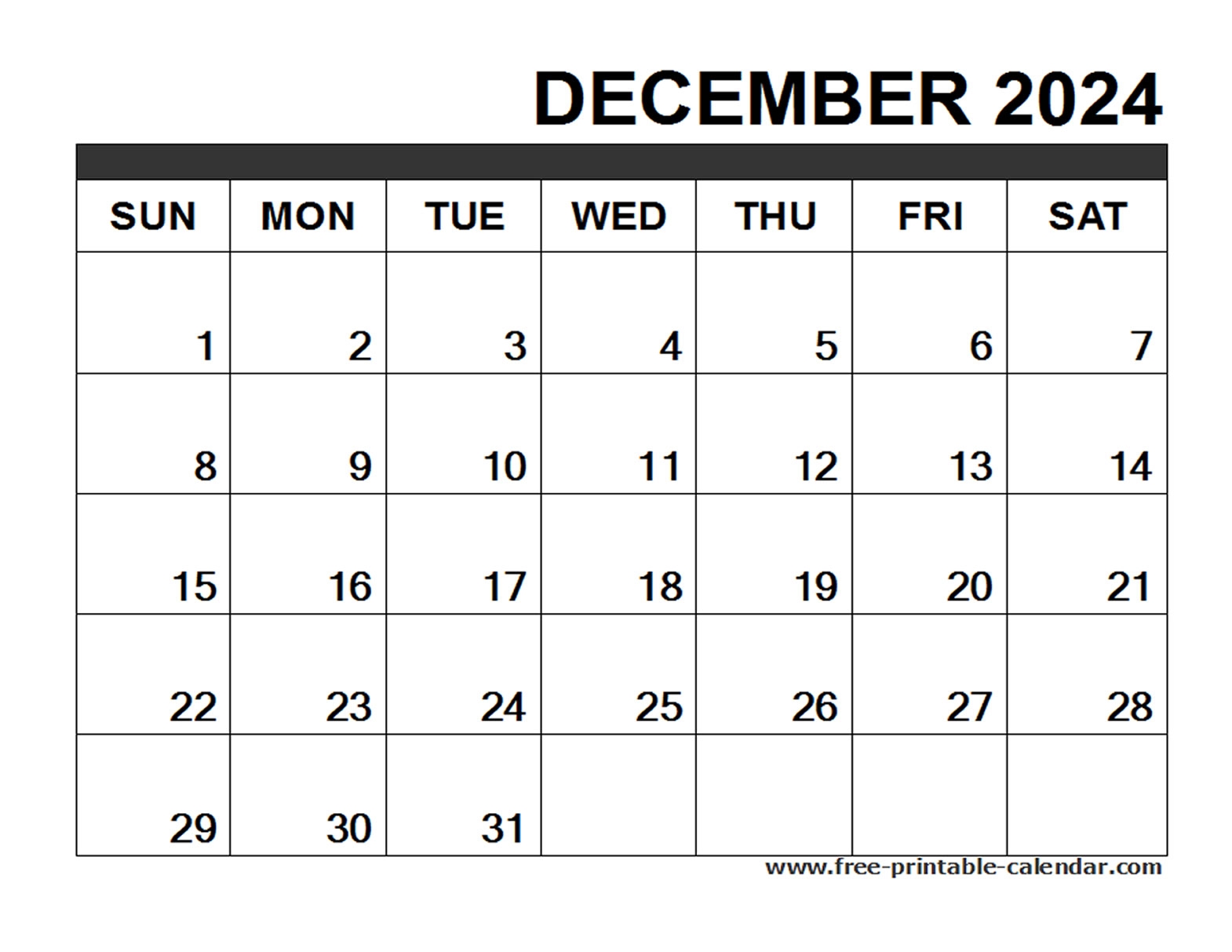 December 2024 Calendar Printable Free printable calendar