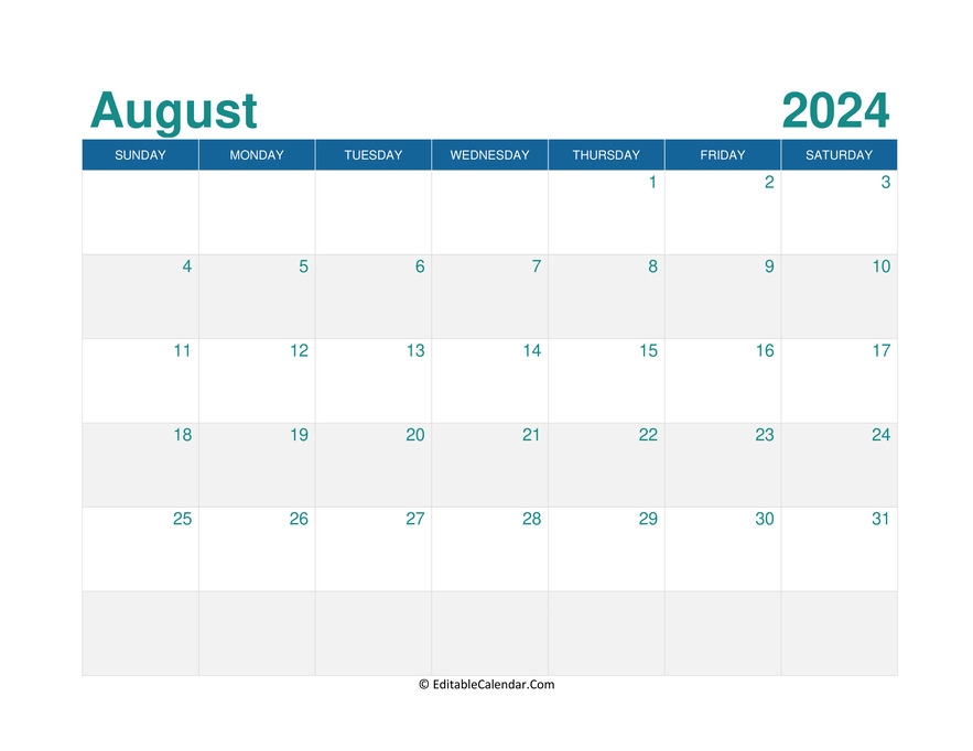 Download Printable Monthly Calendar August 2024 PDF Version 