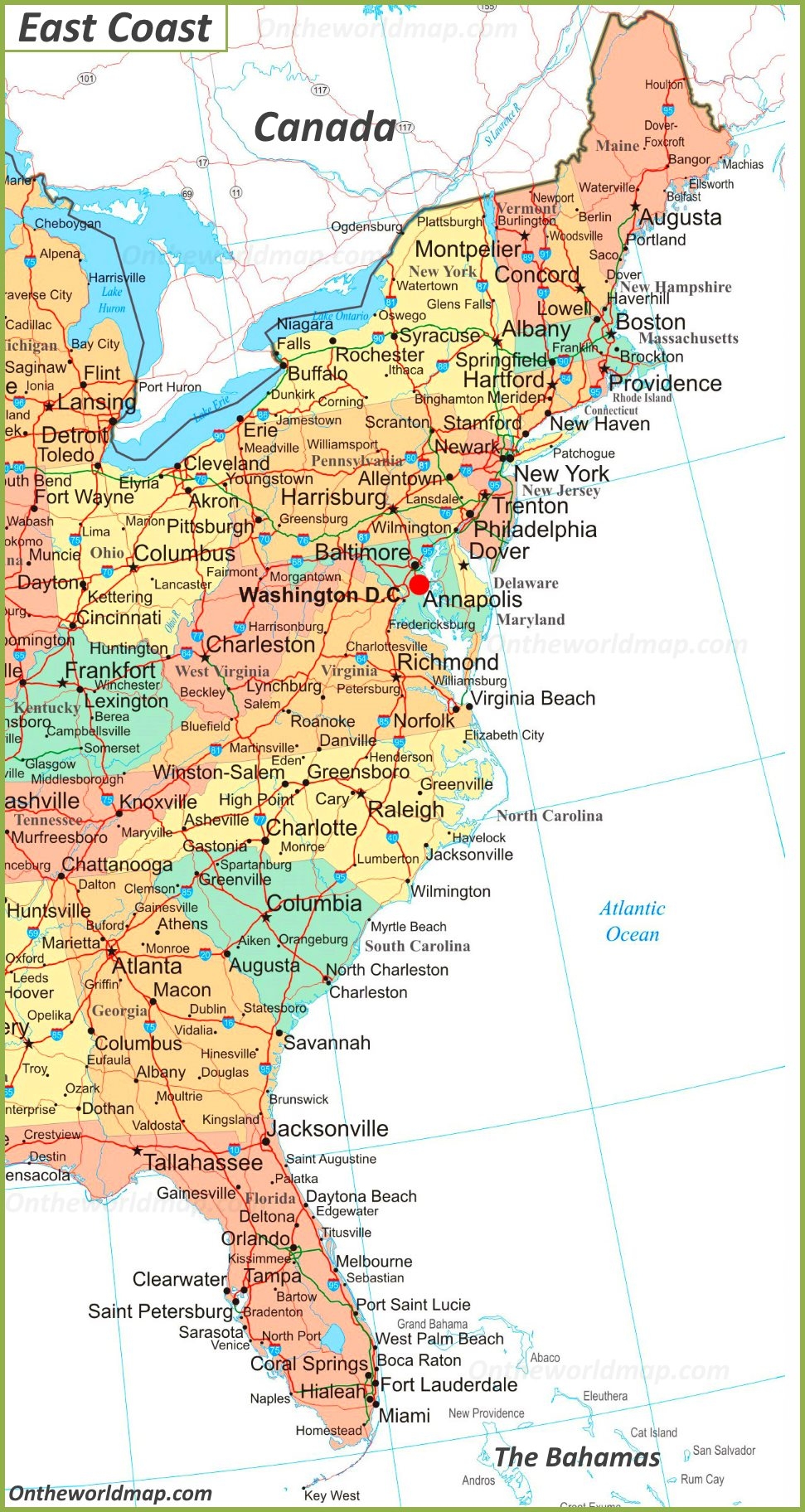East Coast Usa Maps With States And Cities Palm Beach Map