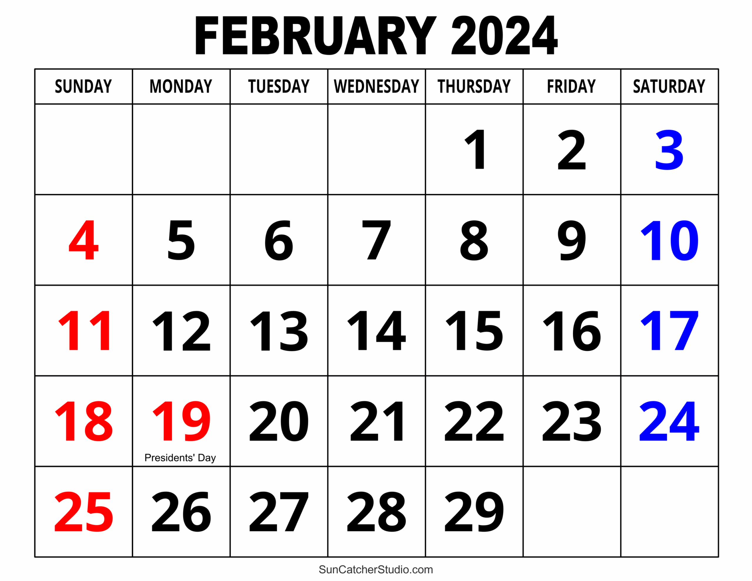 February 2024 Calendar Free Printable DIY Projects Patterns 