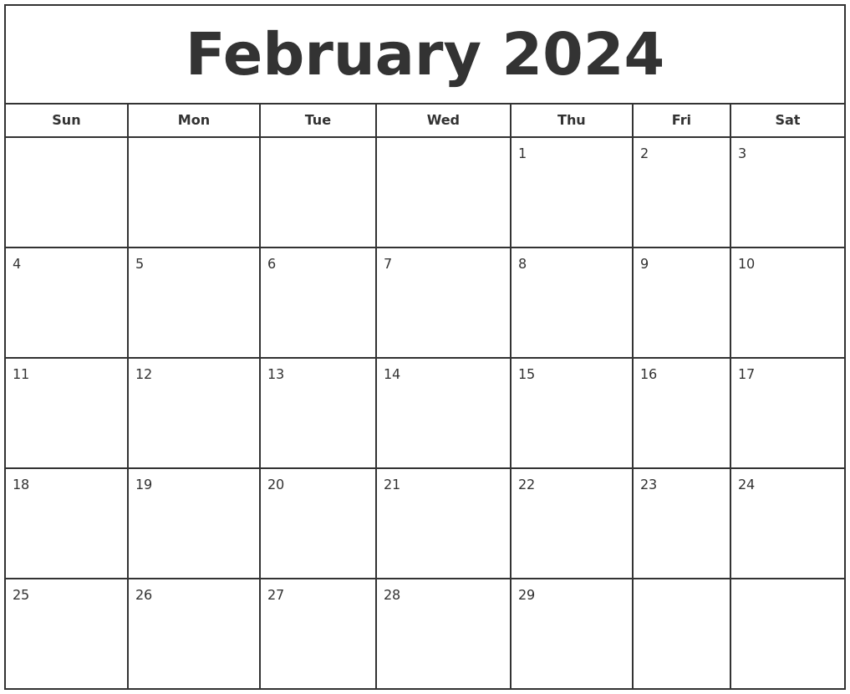 February 2024 Print Free Calendar