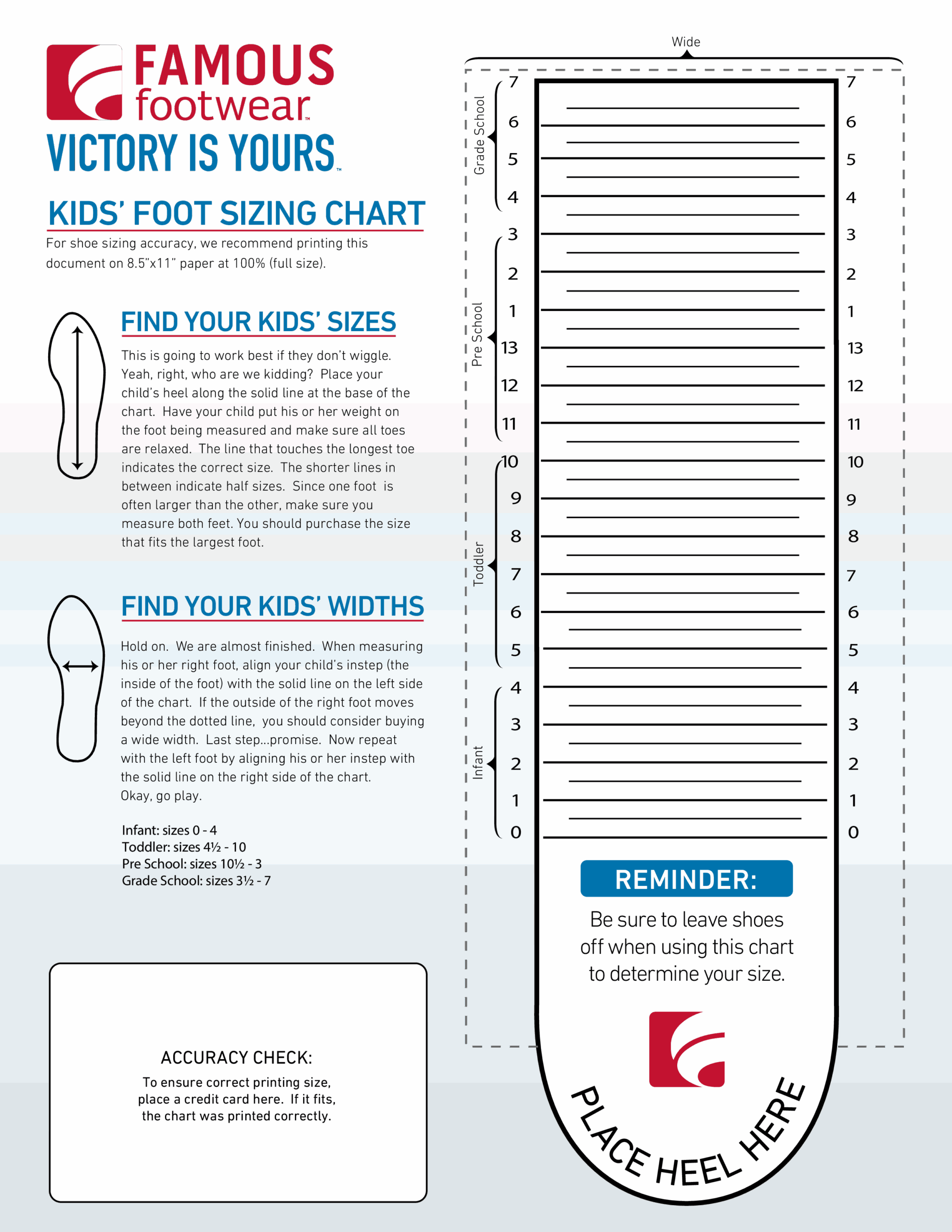 Foot Measurement Printable Shoe Sizing Chart