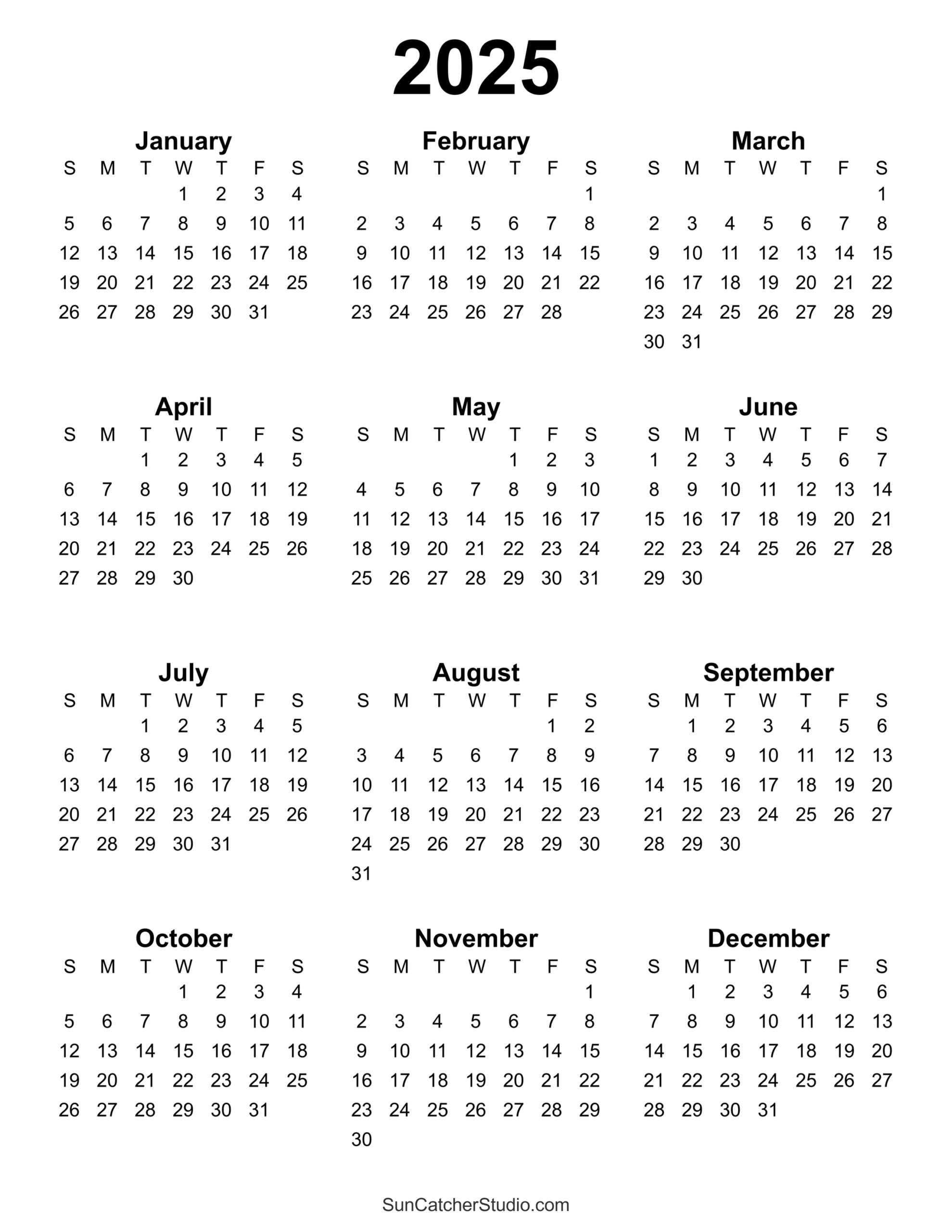 Free Printable 2025 Yearly Calendar