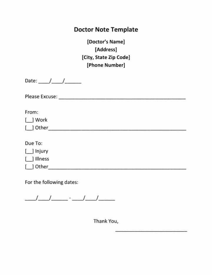 Free printable Fake Doctors Note With Signature