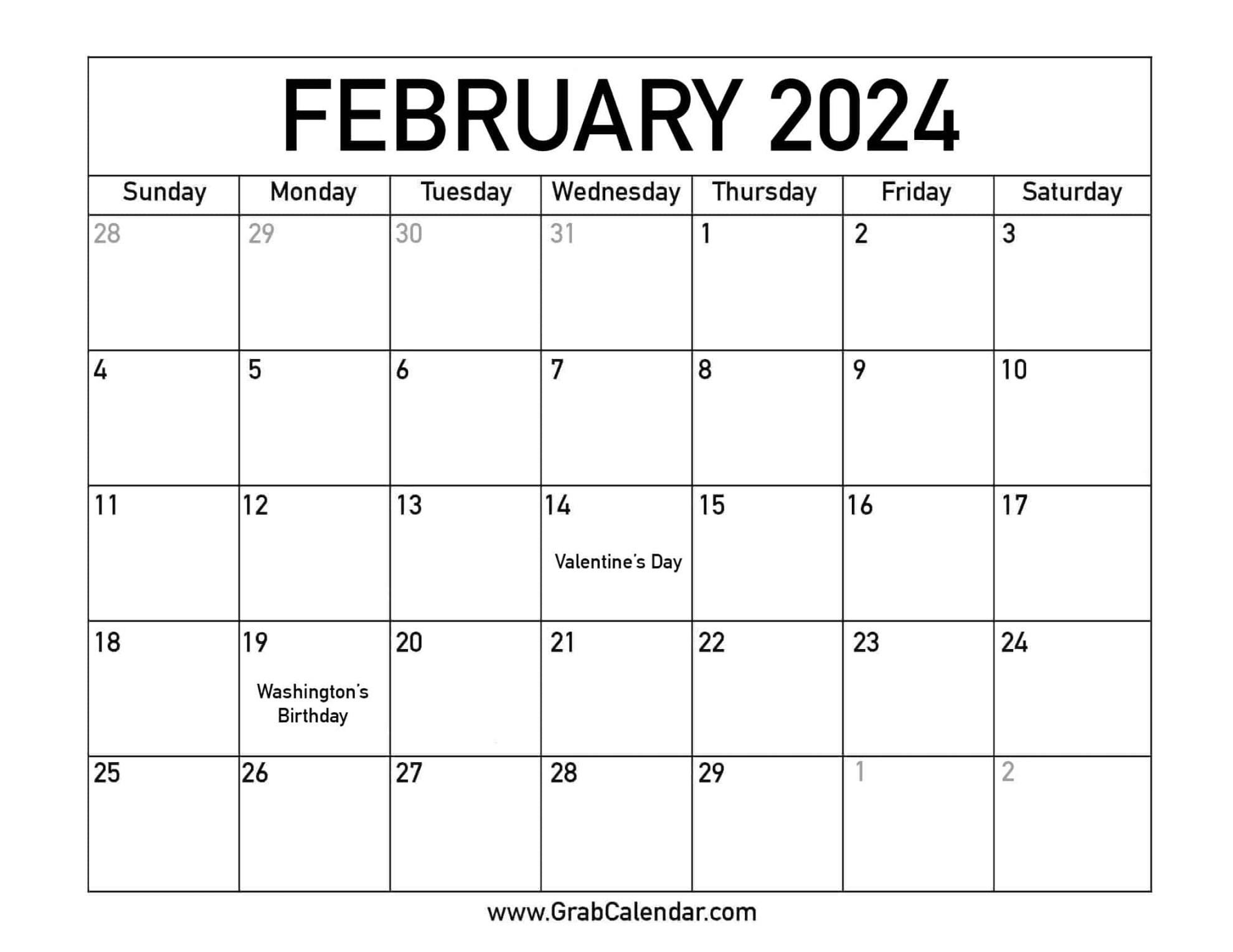 Free Printable February 2024 Calendar With Holidays Good Calendar Idea