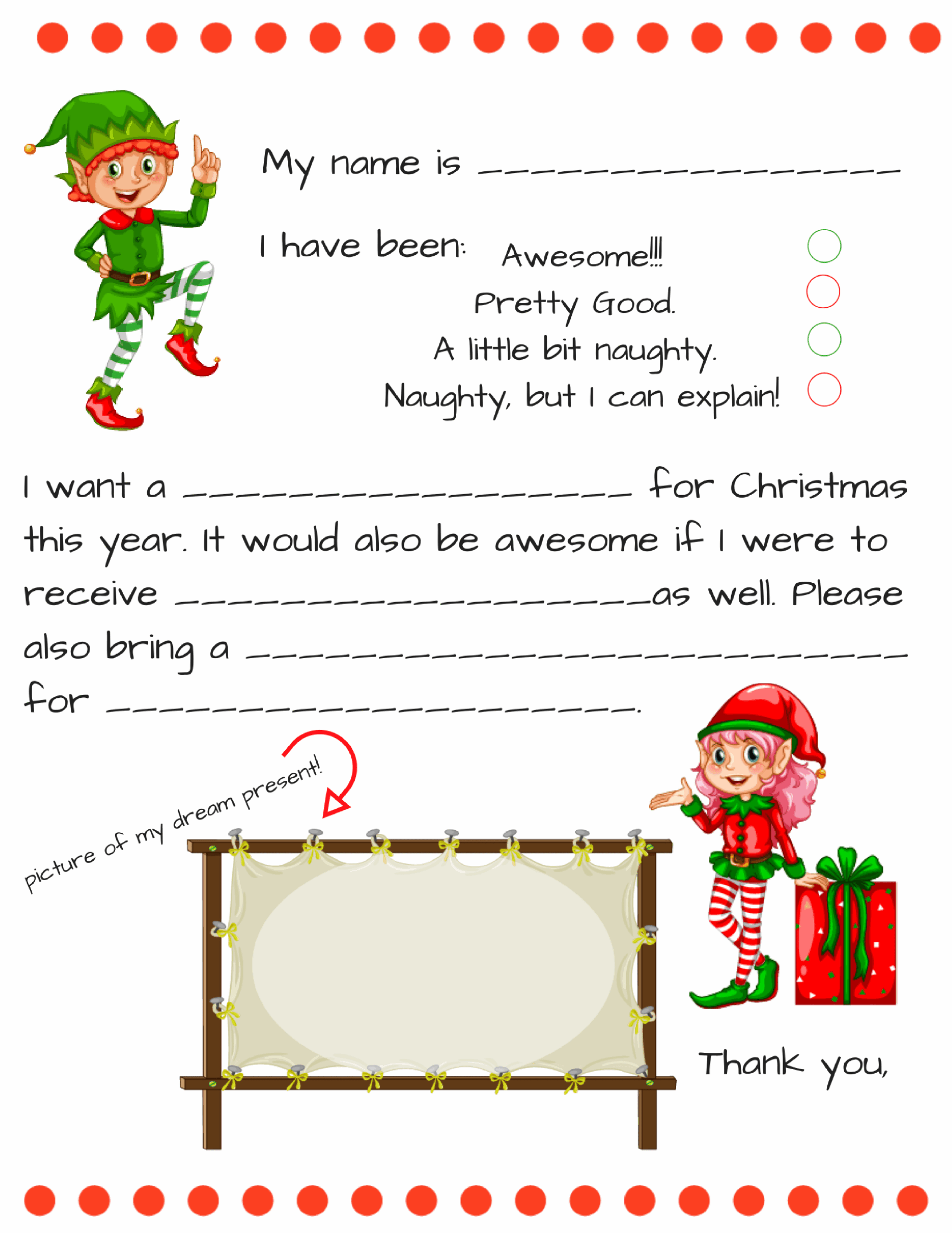 Free Printable Fill In Blank Letter To Santa Template Printable 