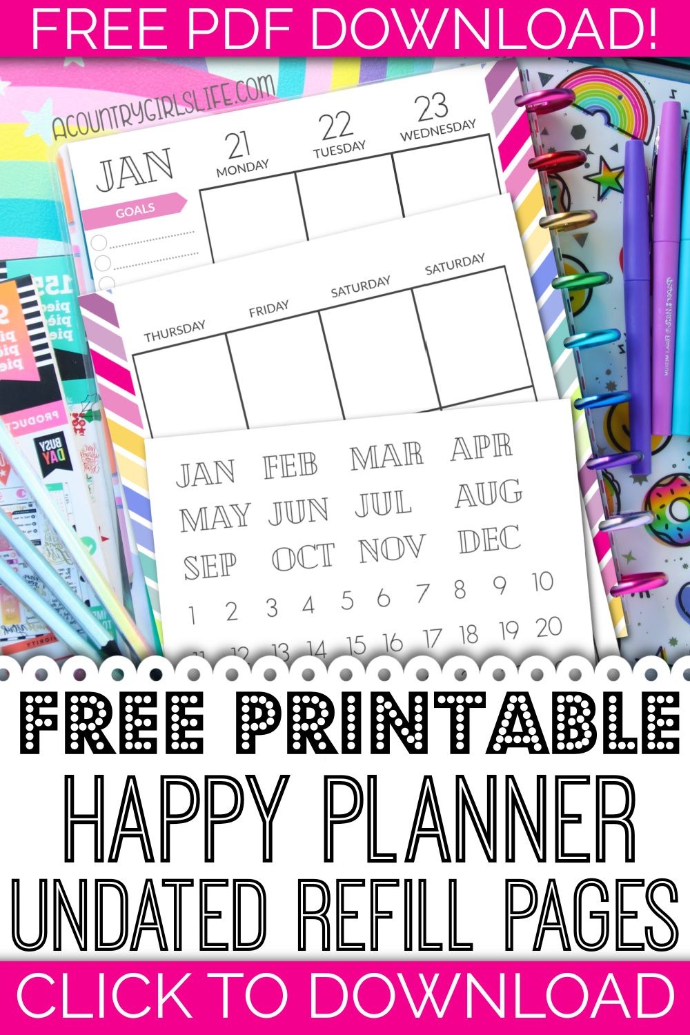FREE Printable Happy Planner Pages Inserts Refills For Classic Size 