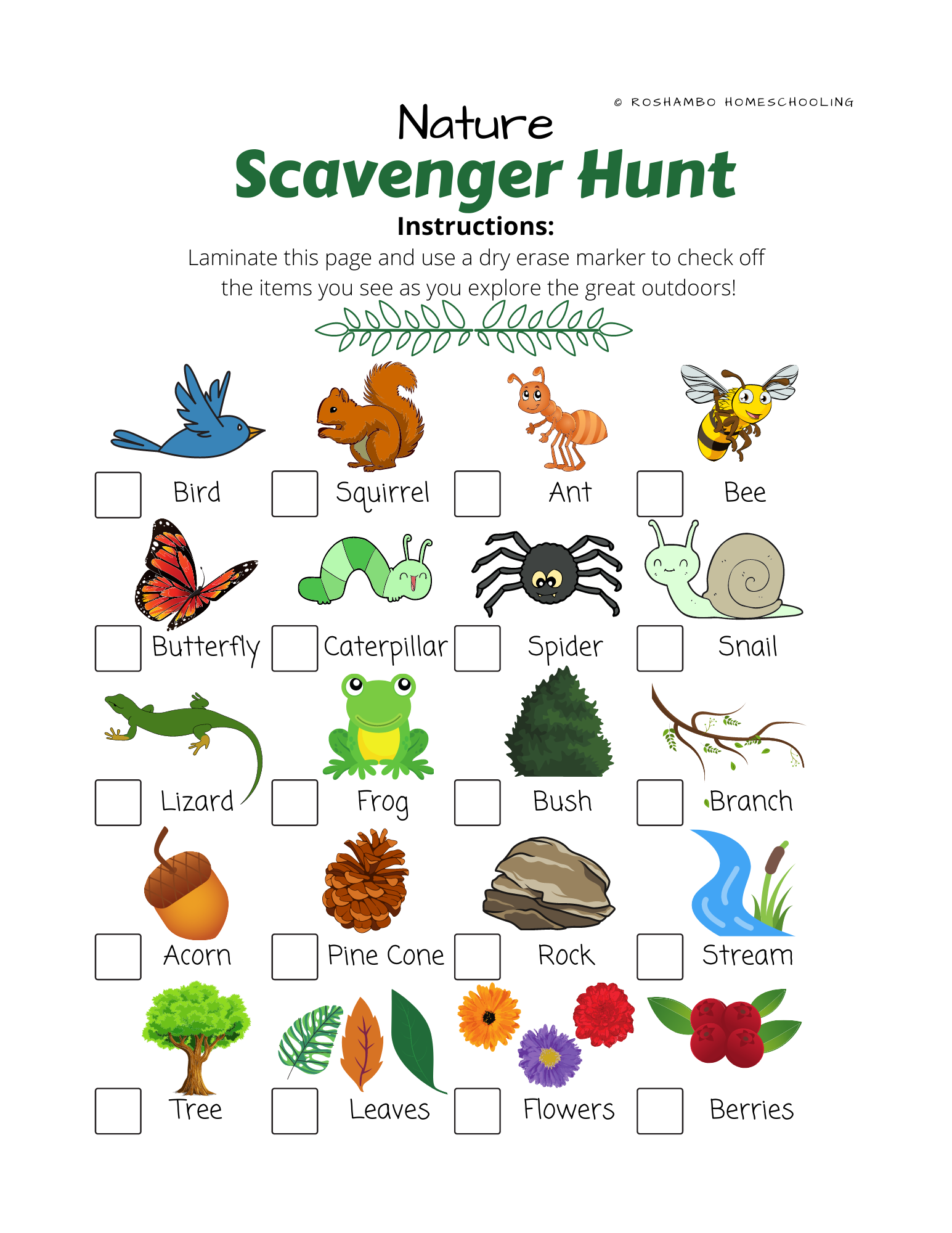 Free Printable Nature Scavenger Hunt Nature Scavenger Hunts Science 