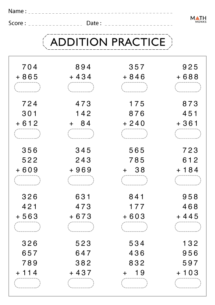 Math Worksheets For 4th Grade Adding