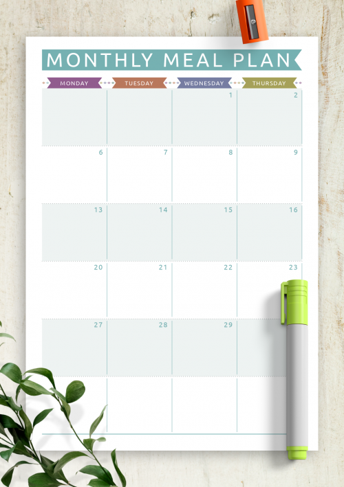 Monthly Meal Planner Templates Download PDF