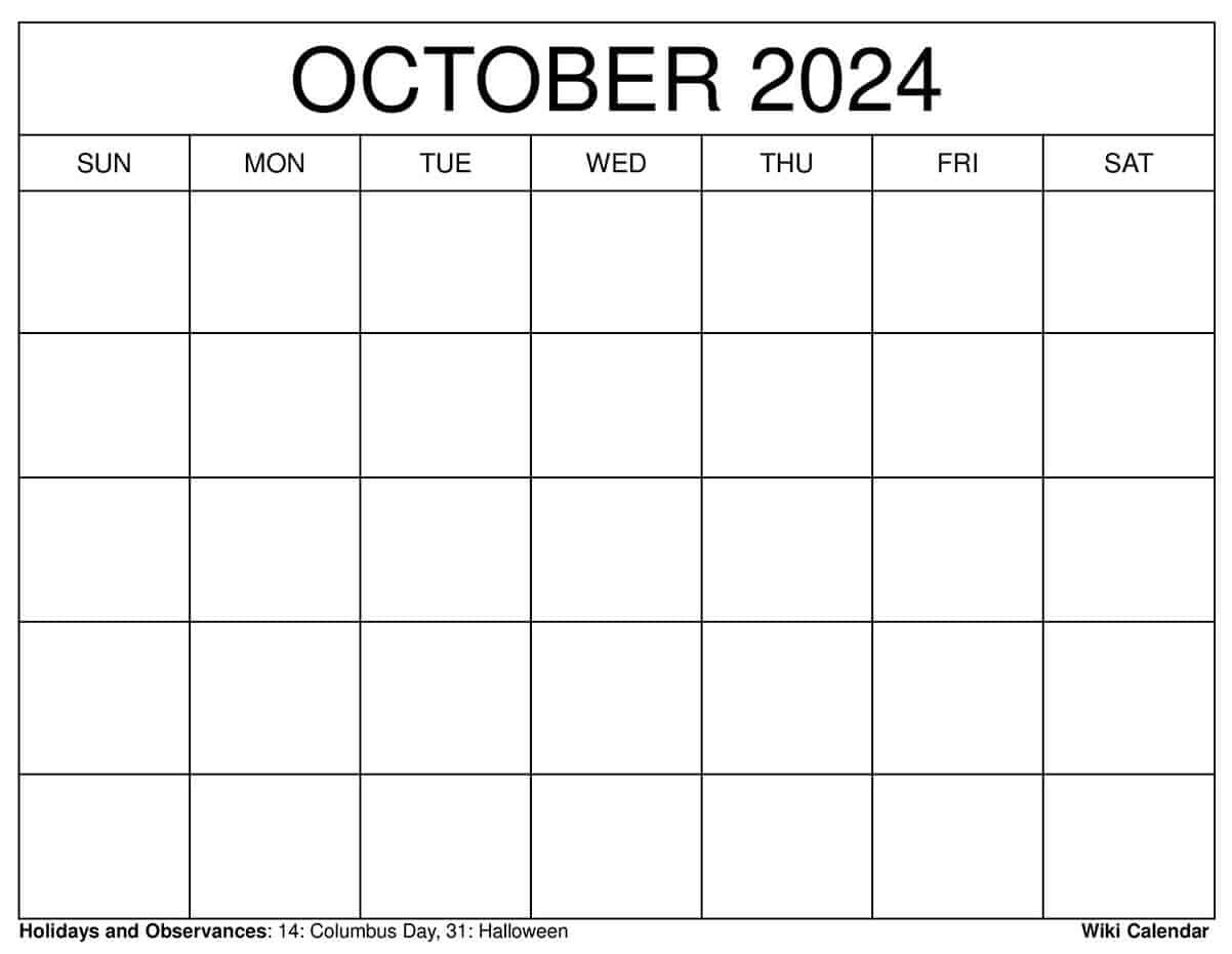 October Calendar 2024 Blank Printable Eada Neilla