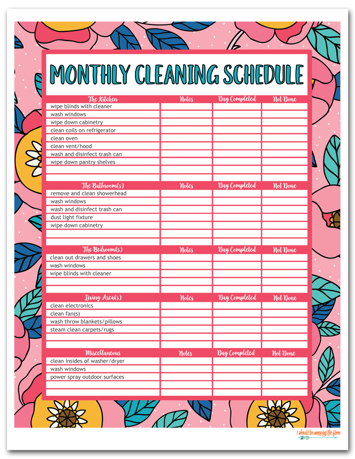 Printable Cleaning List Daily Weekly Monthly