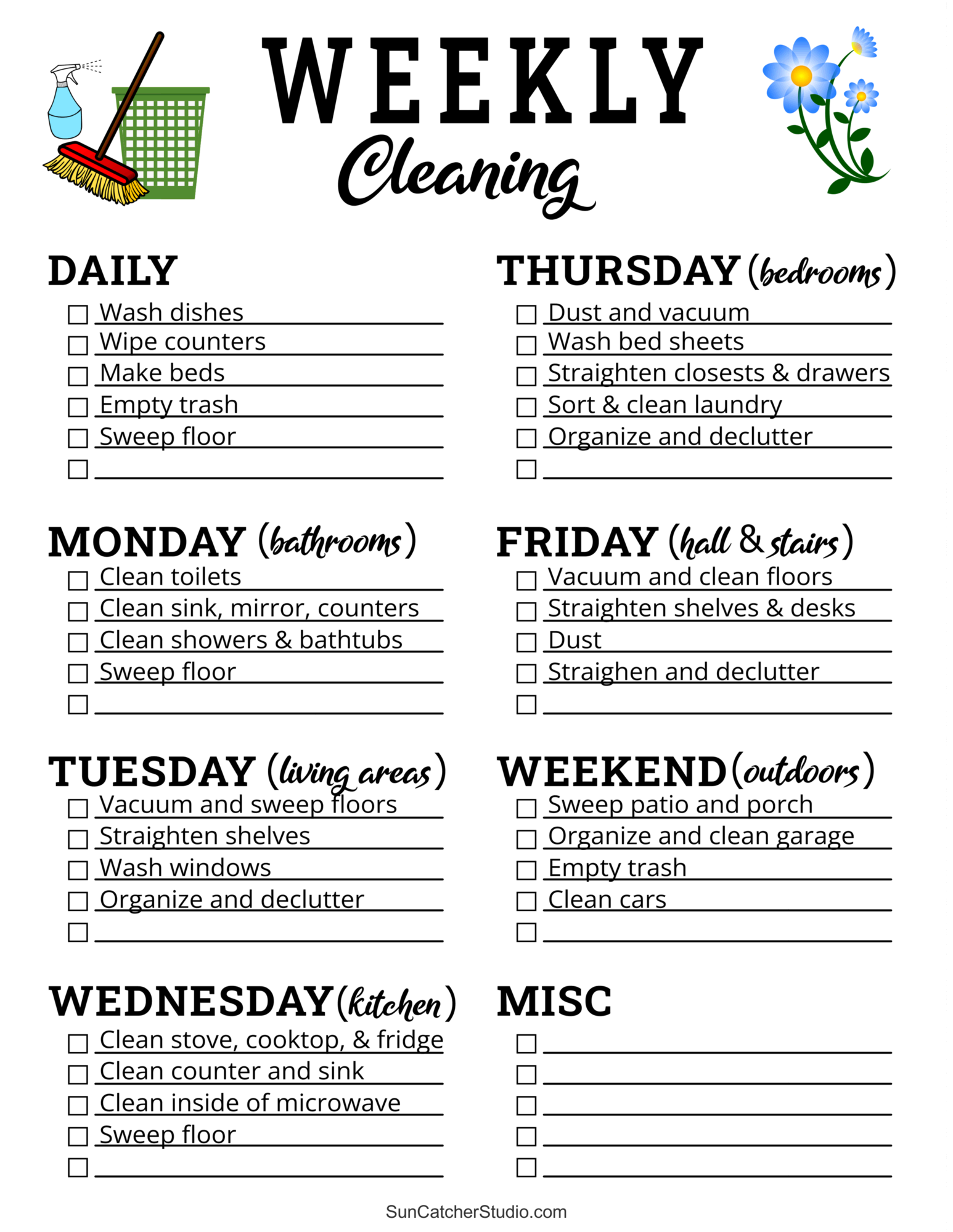 Printable Cleaning Schedule Spring Daily Weekly Checklists Free 