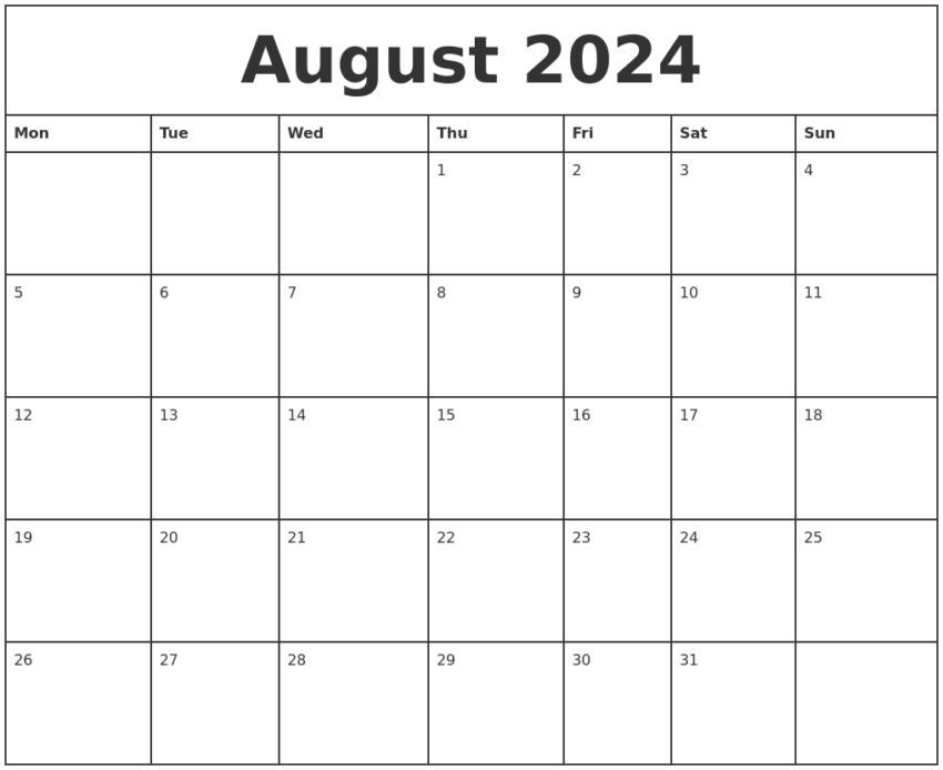 Printable Monthly Calendar 2024 August Janean Gilbertine