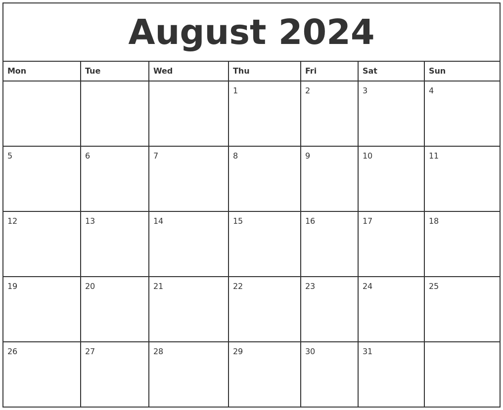 Printable Monthly Calendar 2024 August Janean Gilbertine